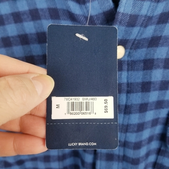 Lucky Brand Saturday Stretch Blue Checkered Flannel Snap Front Shirt NWT - Picture 4 of 11